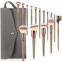 Meilleures ventes : Ensemble de 15 pinceaux cosmétiques professionnels plats couleur or champagne, haute qualité, marque privée