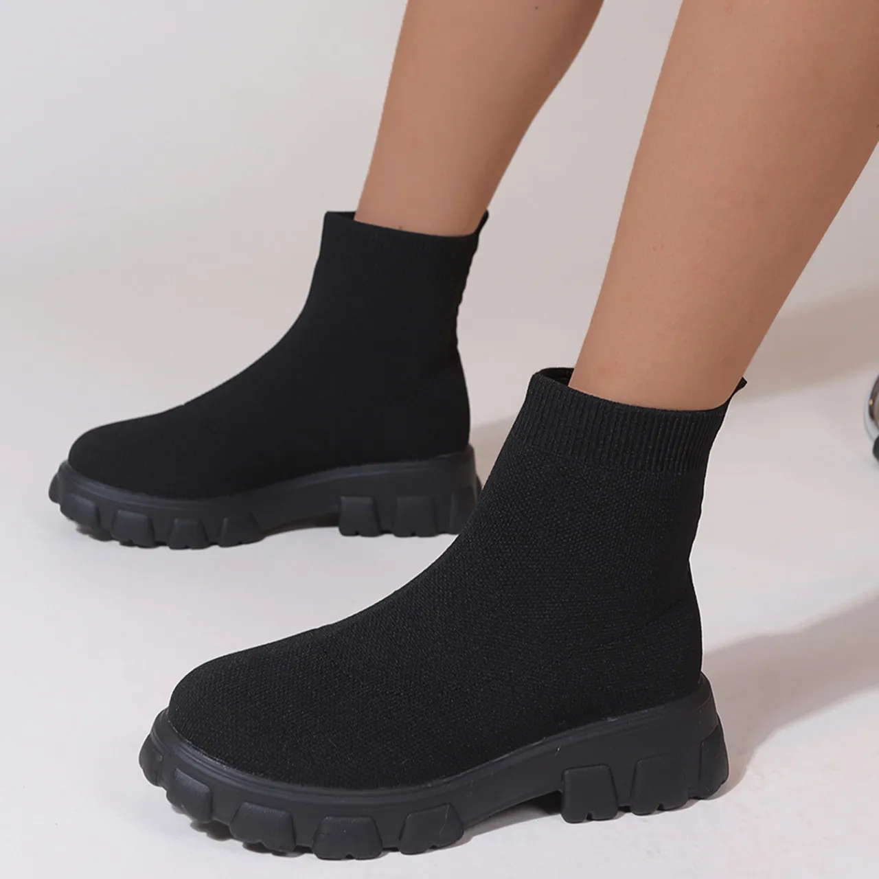 Fashion Safety Botines Taco Alto Large Size 35-46 Chunky Heel Sepatu Wanita Fashion Tan Women Boot