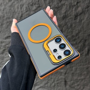 Coque de téléphone pour Samsung S25 Ultra, étui magnétique en PC pour téléphone S24, support d'objectif créatif, protection anti-chute bicolore, <span class=keywords><strong>orange</strong></span> - Product Image 6