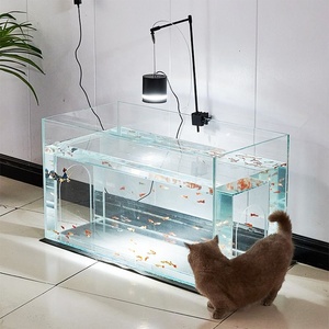 Aquarium rectangulaire <span class=keywords><strong>en</strong></span> verre ultra-clair avec base <span class=keywords><strong>en</strong></span> <span class=keywords><strong>bois</strong></span>, nid pour animaux de compagnie avec vue immersive sur la mer, aquarium interactif pour chats - Product Image 3