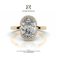 Bague de fiançailles ovale 2 carats avec halo en argent sterling 925 plaqué or 18 carats, bijoux en moissanite VVS pour femme, idéale pour les soirées