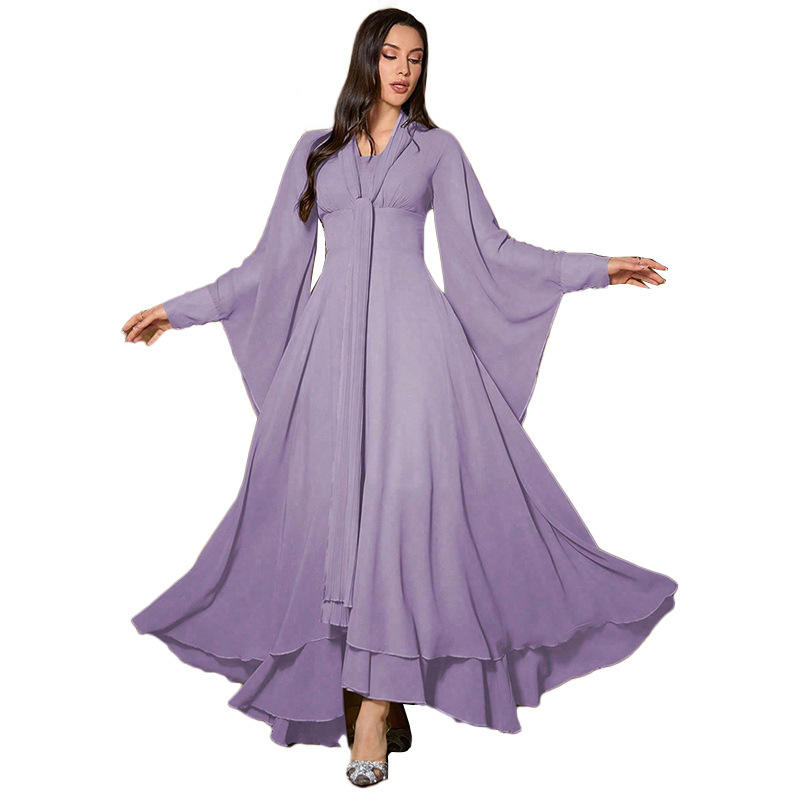 Neutre Robe Longue Avec Cape Chic Robe Cape En Mousseline