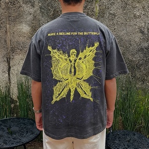 Vintage Wash Oversized Graphic T Shirt Heavyweight Cotton Streetwear <b>Skull</b> Butterfly Bee Print Loose Fit Unisex <b>Top</b> - Product Image 2