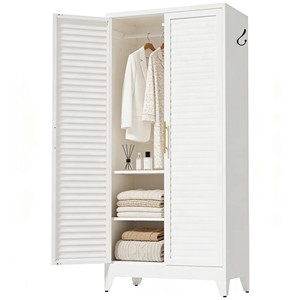 Armoire Métallique Contemporaine Blanche à 2 Portes, 71 Pouces de Haut, en Acier Laminé à Froid, Rangement Robuste pour Chambre, Appartement, Dortoir - Installation Facile - Product Image 6