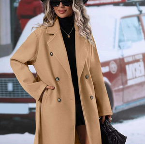 Manteau trench en laine croisé pour femme, col rabattu, manches longues, vêtement d'extérieur chaud, veste décontractée pour le bureau - Product Image 3