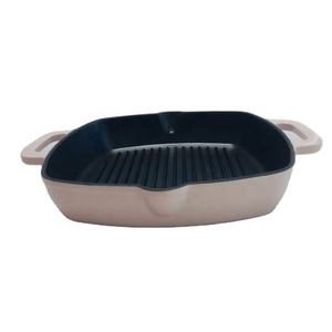 Padella per bistecca in ghisa smaltata con beccuccio facile da scolare grasso con grandi manici per grigliare la pancetta - Product Image 1