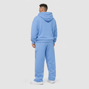 High Quality Heavyweight Solid Oversized Zip-Up Hoodie and Loose <b>Sweatpants</b> <b>Set</b> for Men Custom Casual Sport Knit Tracksuit - Product Image 2