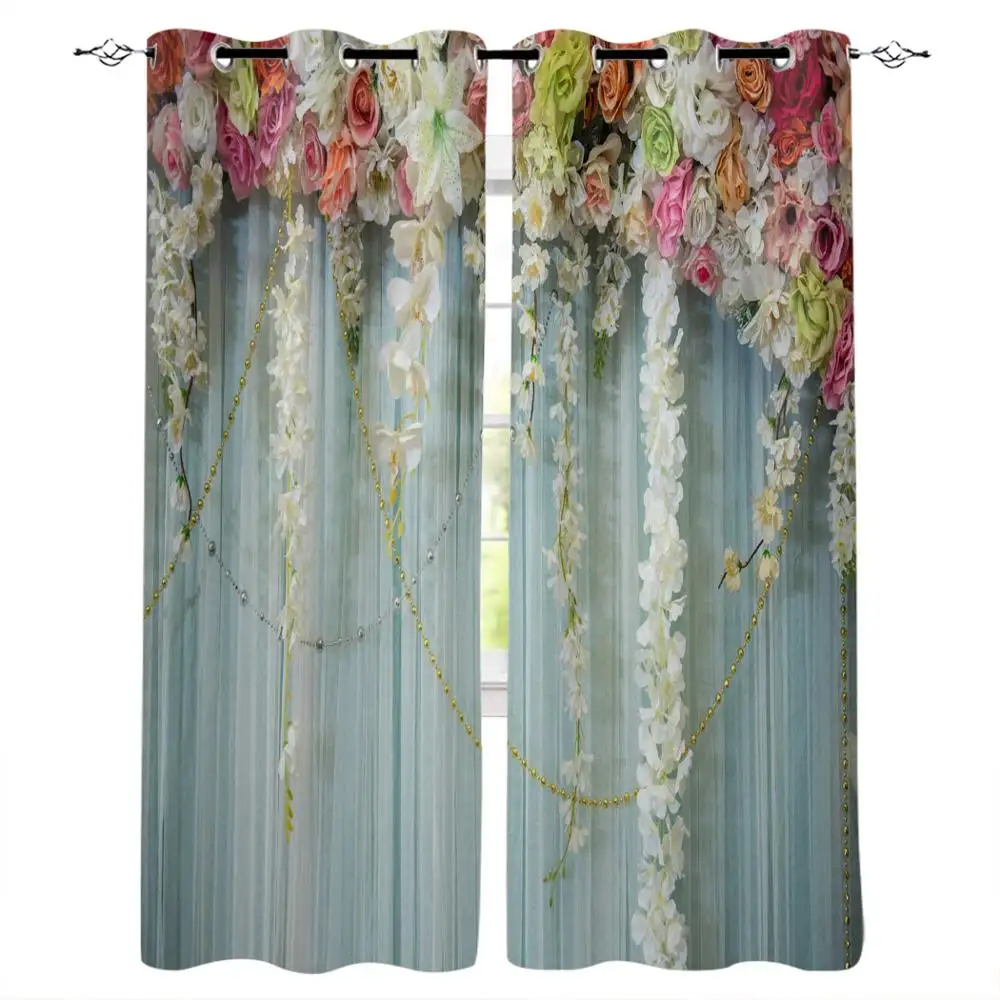 Cortinas abstractas de hierbas para el hogar, estampado de flores, espalda de hiedra con floretes, diseño de arbustos, cortinas de ventana para dormitorio