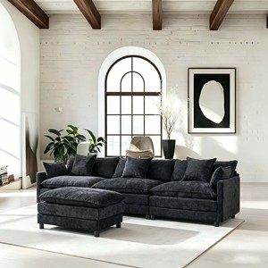 Sofá Moderno de Chenilla con Chaise Reversible, Asiento Profundo y Cómodo, 4 Plazas, Forma de L, Patas de Madera para Sala de Estar, Disponible en EE. UU. - Product Image 3