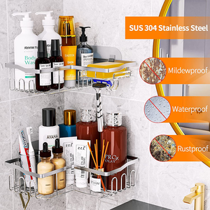 Estante organizador de <span class=keywords><strong>ducha</strong></span> de almacenamiento de esquina montado en la pared de baño de acero inoxidable <span class=keywords><strong>sin</strong></span> perforación - Product Image 2