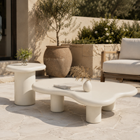 Table basse moderne en béton en forme de nuage, mobilier de maison avec base cannelée, durable et imperméable pour salon et terrasse extérieure