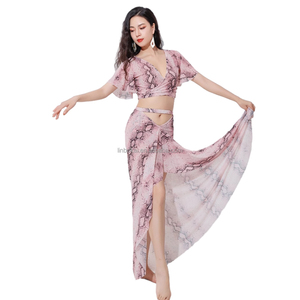 <strong>Oriental</strong> Belly <strong>Dance</strong> Costume Practice <strong>Dress</strong> Printed Elegant Mesh Sexy Western Fishtail Skirt Performance Wear