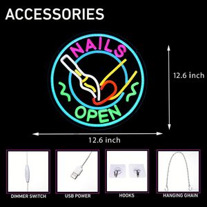 NAILS OPEN Neon <b>Sign</b> Nail Polish Heart Pattern LED Acrylic Neon Light Advertising <b>Sign</b> For Nail Salon Manicure Spa Open Decor - Product Image 3