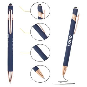 Stylo à bille tactile en aluminium couleur or rose avec logo personnalisé imprimé UV et fonction tactile multifonctionnelle - Product Image 2
