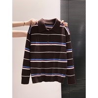 Pull en maille tricoté style coréen à rayures colorées avec col, en polyester respirant, tricoté à la machine, pour femme, collection printemps