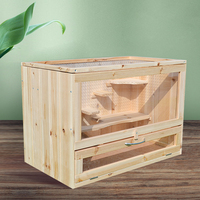 Maisonnette en bois couleur bois de bruyère pour petits animaux (Totoro, Chinchilla, Hamster) – Cage respirante au design carré, marque MSH, avec fermeture push-up