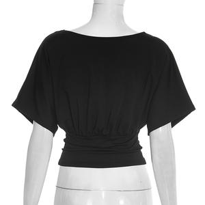 Viviblook J26TP033 Nouveau T-shirt décontracté pour femme, pull à col en V, manches chauve-souris, taille cintrée, haut pour femmes - Product Image 4