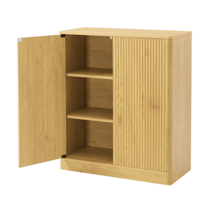 31.5-inch Walnut Modern Wavy <b>Sideboard</b> Curved Contour Design 2-door Living Room Storage Cabinet Adjustable Height Easy Assembly - Product Image 6