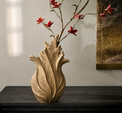 Sell Ease Art Deco Gold Flame <b>Vase</b>-Ceramic Leaf Jar Durable & Multi-Functional for Modern Hallway Decor (26x31.5cm) - Product Image 3