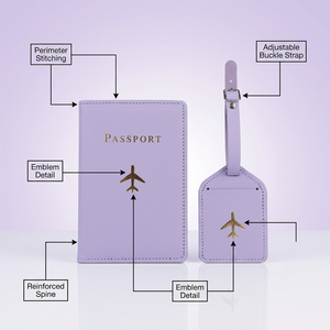 WRIZA Housse de passeport en cuir PU violet avec ensemble d'étiquettes de bagage, design avion minimaliste, accessoire de voyage - Product Image 5