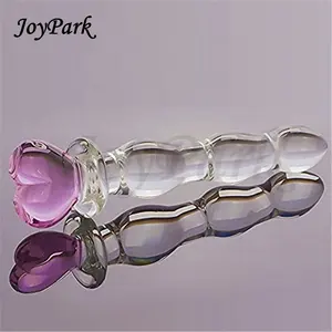 JoyPark 2022可重复使用新奇玩具心形水晶手柄g点精灵玻璃假阳具玻璃屁股肛门塞女性