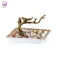 Décoration de maison de luxe, plateau à fruits en céramique rétro, support à bonbons, décoration de table à thé, bol à fruits décoratif, ornement antique en laiton
