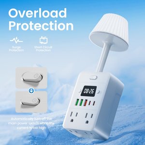 ตัวแปลงไฟแบบปรับได้พร้อมไฟ LED ช่องเสียบหลายช่องและพอร์ต USB ป้องกันไฟล้นและกันไฟ ปลั๊กปรับแต่งได้ - Product Image 3