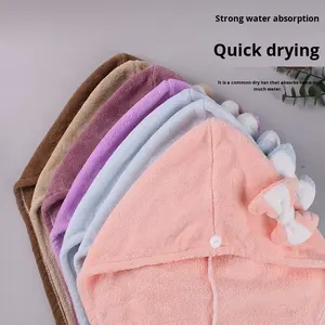 หมวกเช็ดผมแบบผูกโบว์ OEM ODM <span class=keywords><strong>ผ้า</strong></span>กำมะหยี่คอรัล ซับน้ำได้ดี <span class=keywords><strong>แห้ง</strong></span>เร็ว <span class=keywords><strong>ผ้า</strong></span>ขนหนูเช็ดผมแบบหนา - Product Image 3