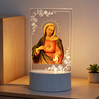 Lampe de nuit LED en acrylique 3D en gros, Jésus chrétien, Vierge Marie, mini lampe alimentée par USB, blanc chaud, décoration pour bébé, cadeau de faveur