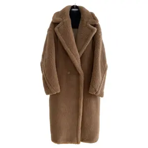 Silhouette mid-length grain alpaca sheared teddy bear coat faux fur coat women