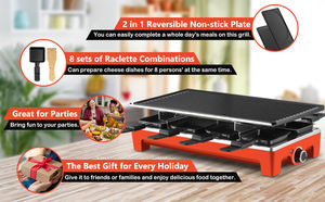 Gril à <span class=keywords><strong>raclette</strong></span> <span class=keywords><strong>rond</strong></span> de style français avec 8 casseroles Plaque antiadhésive électrique de nouvelle conception et caractéristique sans fumée - Product Image 5