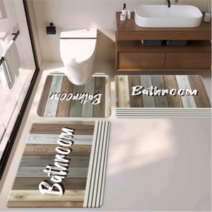 Ensemble de <span class=keywords><strong>tapis</strong></span> de salle de bain saisonniers « HOME » à motif bois, « HELLO SUMMER » palmiers tropicaux et blocs de couleur abstraits – Collection de 3 <span class=keywords><strong>tapis</strong></span> - Product Image 4