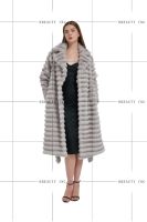 Manteau long de luxe pour femme en fausse fourrure de chinchilla, à revers cranté, rayures horizontales, avec ceinture, chaud pour l'hiver