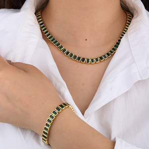 Collar de Tenis con Bisel Brillante Chapado en Oro para Mujer, Conjunto de Joyería con Diamantes de Imitación, Collar de Tenis con Esmeraldas Estilo Hip Hop - Product Image 2