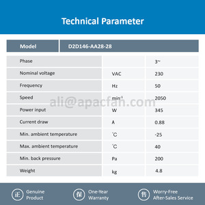 Moteur AC D2D146-AA28-28 230VAC 345W 0.88A 2050RPM, garantie 1 an, ventilateur centrifuge à double entrée d'air OEM ABB ACS800 - Product Image 3