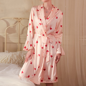 <span class=keywords><strong>Vestaglia</strong></span> Sexy in Raso con Cintura, Pigiama a Maniche Lunghe, Abbigliamento <span class=keywords><strong>da</strong></span> <span class=keywords><strong>Notte</strong></span> per Donne, Stampa a Cuori, Vestito <span class=keywords><strong>da</strong></span> <span class=keywords><strong>Notte</strong></span> in Raso con Volant - Product Image 6