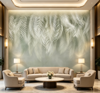 Papier peint mural personnalisé 3DSoft avec des feuilles de palmier tropicales vertes pour studio de yoga, studio photo, boutique, décoration murale commerciale