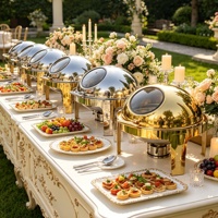 Hotelbuffet Thermische Witte Voedselwarmerset Restaurant Chafing Dish RVS Chefing 6L Ronde Roll Top Chafing Dishes Te Koop