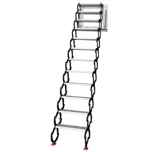 थोक कदम सीढ़ी एल्यूमीनियम 8-कार्बन स्टील धातु वापस लेने योग्य सीढ़ी मचान के लिए घर तह कदम सीढ़ी अटारी अधोगामी सीढ़ी काज (, ऊंचाई 11ft)