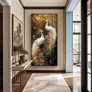 Modern lüks Peackok hayvan dekoratif kristal porselen duvar sanat boyama oturma odası için fabrika toptan yüksek kaliteli - Product Image 3