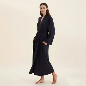 Robe de chambre de luxe Hongbo pour femme avec logo, couleur unie, manches longues, en tissu modal, robes élégantes pour femmes, pyjamas pour toutes les saisons - Product Image 2