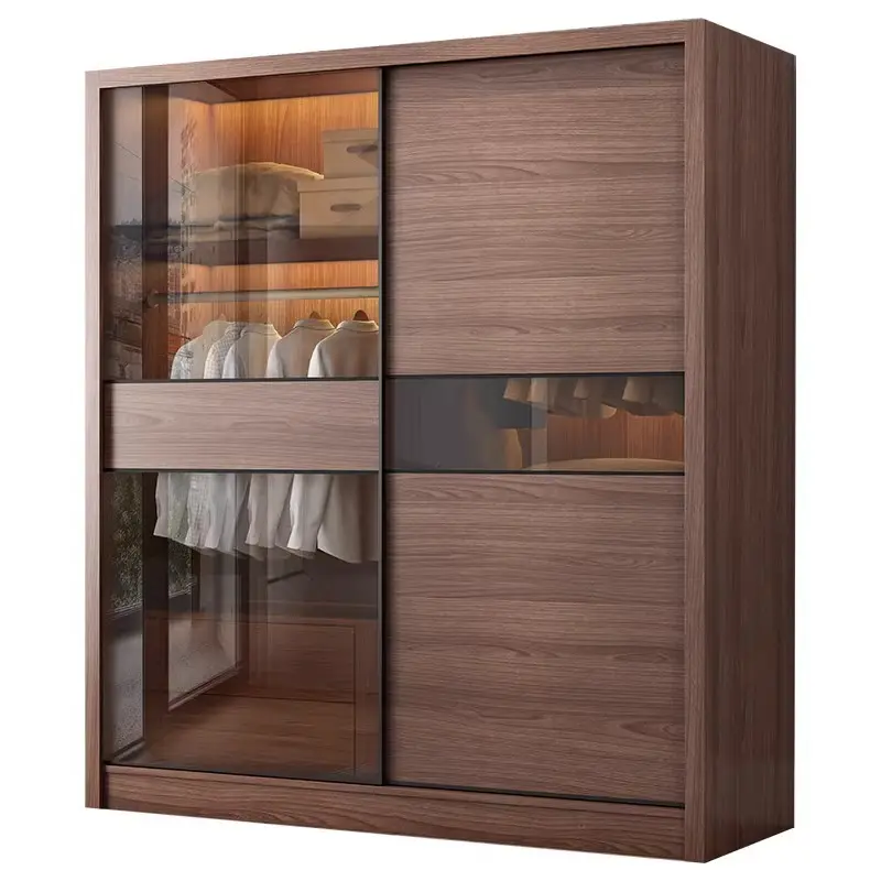 Storage Custom Hotel New Design Combination Glass Door Luxury Sliding Kids Cabinet Wood Wardrobe Bedroom Furniture