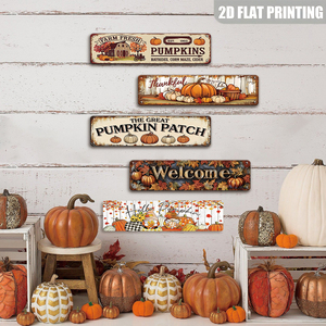 Juego de Letreros Metálicos con Temática Otoñal de Calabaza, Decoración de Pared Retro Rústica para el Hogar - Product Image 3