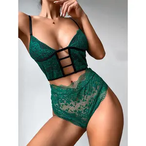 Factory Night Wear Lace Sexy V-neck Comfortable Seamless Hollow Out Women Bra Set