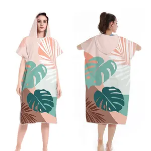 New Trends Hot Sale Beatiful Printed Beach Changing Robe Quick Dry Water Absorb Suede Microfiber Custom Adult Hooded Towels