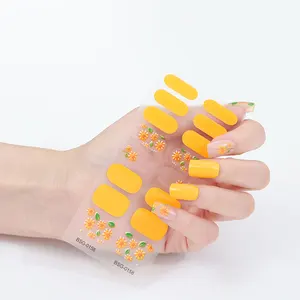 Envolturas de uñas de gel de larga duración, pegatinas de uñas de gel UV semicuradas de estilo francés con margaritas amarillas de ganso