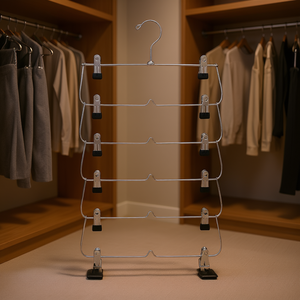 Perchero plegable cromado de 6 niveles con clips para pantalones, faldas, ropa, organizador de armario, diseño que ahorra espacio - Product Image 2