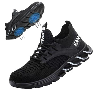 Chaussures de sécurité en maille noire et blanche, légères, avec embout en acier, respirantes, bottes de travail - Product Image 1