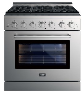 Cuisinière professionnelle à gaz 36 pouces, 6 brûleurs, Série 2, encastrable, en acier inoxydable, avec convection, allumage électronique, vapeur - Product Image 1