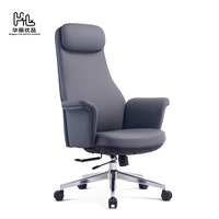 Chaise de bureau pivotante de direction grise commerciale, dossier haut, patron, confortable, fauteuil de conférence, ergonomie, chaise de bureau en cuir